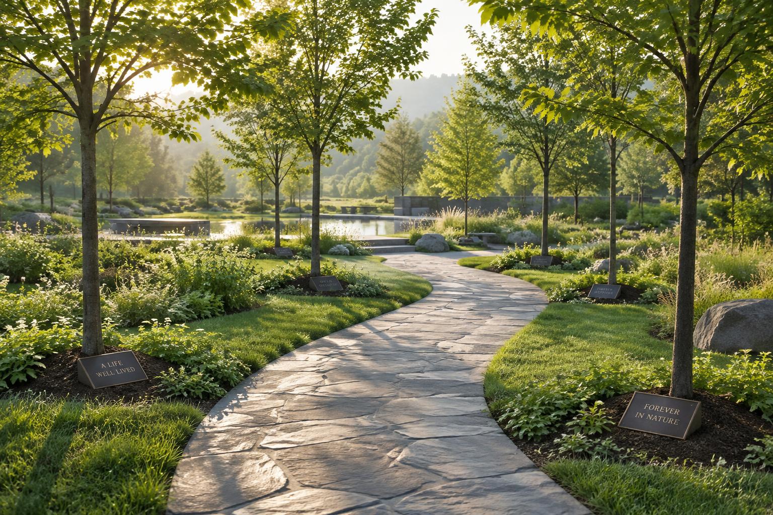 Sendero entre árboles memoriales en un parque ecológico